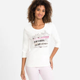Olsen Edda Fit Top With Frontal Print and 3/4 Sleeves