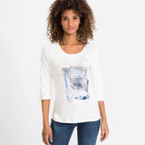Olsen Edda Fit Topo With Placement Flower Print Off White