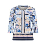Olsen Floral & Border Print T-Shirt In Ink Blue