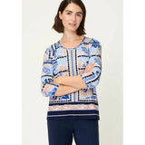 Olsen Floral & Border Print T-Shirt In Ink Blue