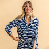 Olsen Geometric Printed Shirt With Long Sleeves in Indigo