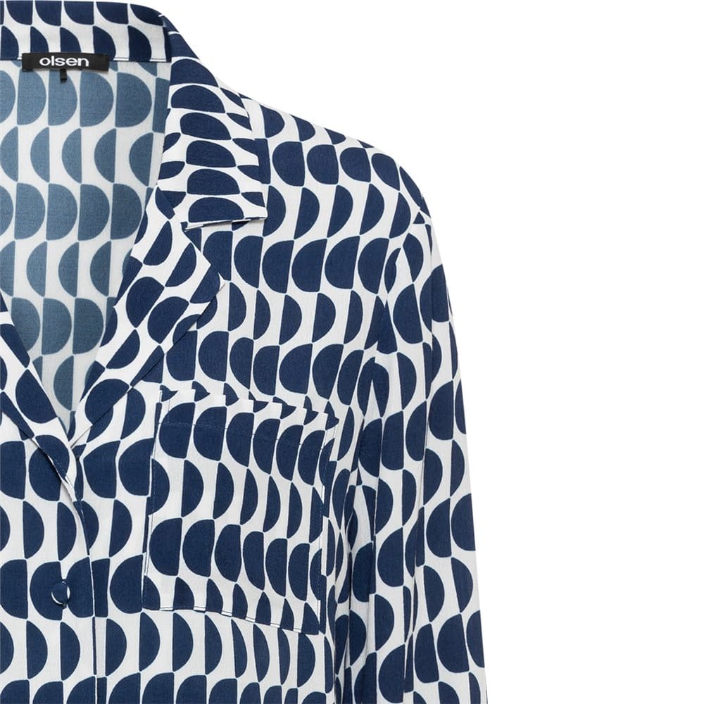 Olsen Geometric Printed Shirt With Long Sleeves in Indigo