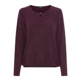 Olsen Keyhole Neckline Sparkle T-Shirt in Dark Wine