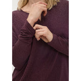Olsen Keyhole Neckline Sparkle T-Shirt in Dark Wine