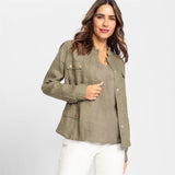 Olsen Linen Jacket With Long Sleeves Khaki