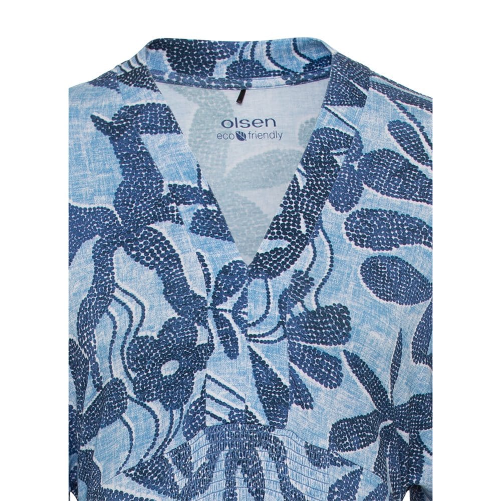Olsen Midi Dress With V-neck Collar and Floral Pattern Olsen Midi Dress With V-neck Collar and Floral Pattern