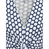 Olsen Midi length dotted dress with V-neckline and wrap look in Indigo