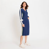 Olsen Nautical Style V-neck dress with long sleeves in Indigo