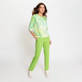 Olsen Patterned top with crew neck in Henny straight fit in Green