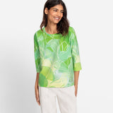 Olsen Patterned top with crew neck in Henny straight fit in Green