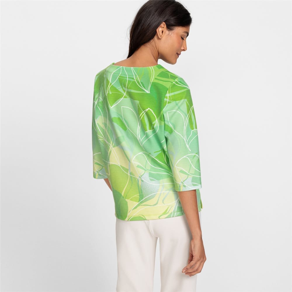 Olsen Patterned top with crew neck in Henny straight fit in Green