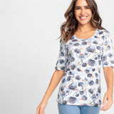 Olsen Round Neck Top With Floral Print in Edda Fit