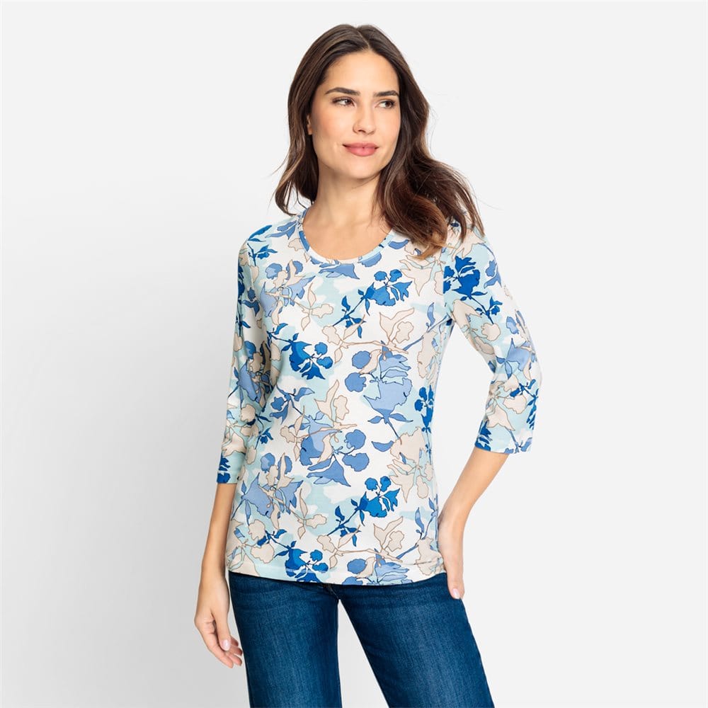 Olsen Round neck top with floral print in Edda fit