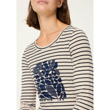 Olsen Stripe & Placement Print T-Shirt In Beige