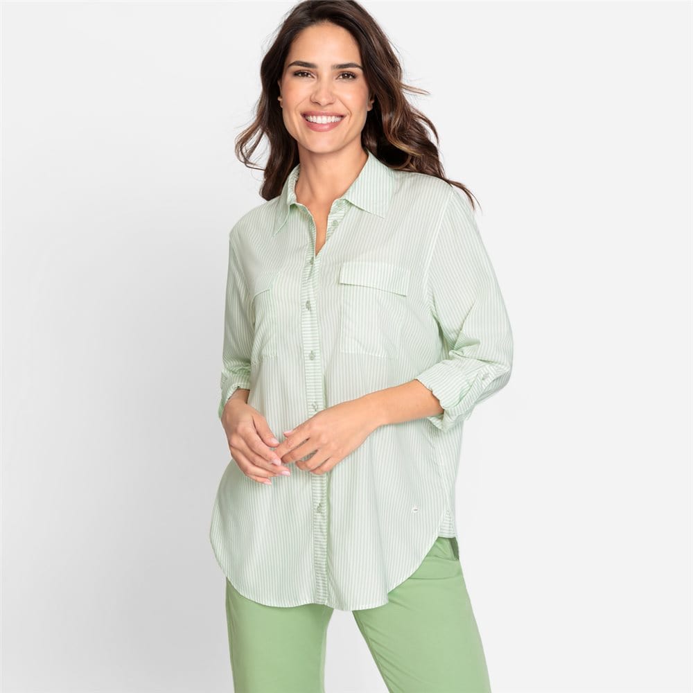 Olsen Striped Shirt With Frontal Pockets in Green