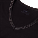 Olsen V Neck Top With ¾ Sleeve and Decorative Neckline