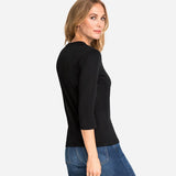 Olsen V Neck Top With ¾ Sleeve and Decorative Neckline