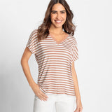 Olsen V-neck Top with stripes in Cosima Fit