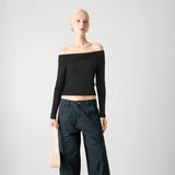 ONLY ONLFAYOLA Off Shoulder Bow Top In Black