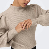 ONLY Onlkatia High Neck Knitted Pullover in Brown Mocha Meringue