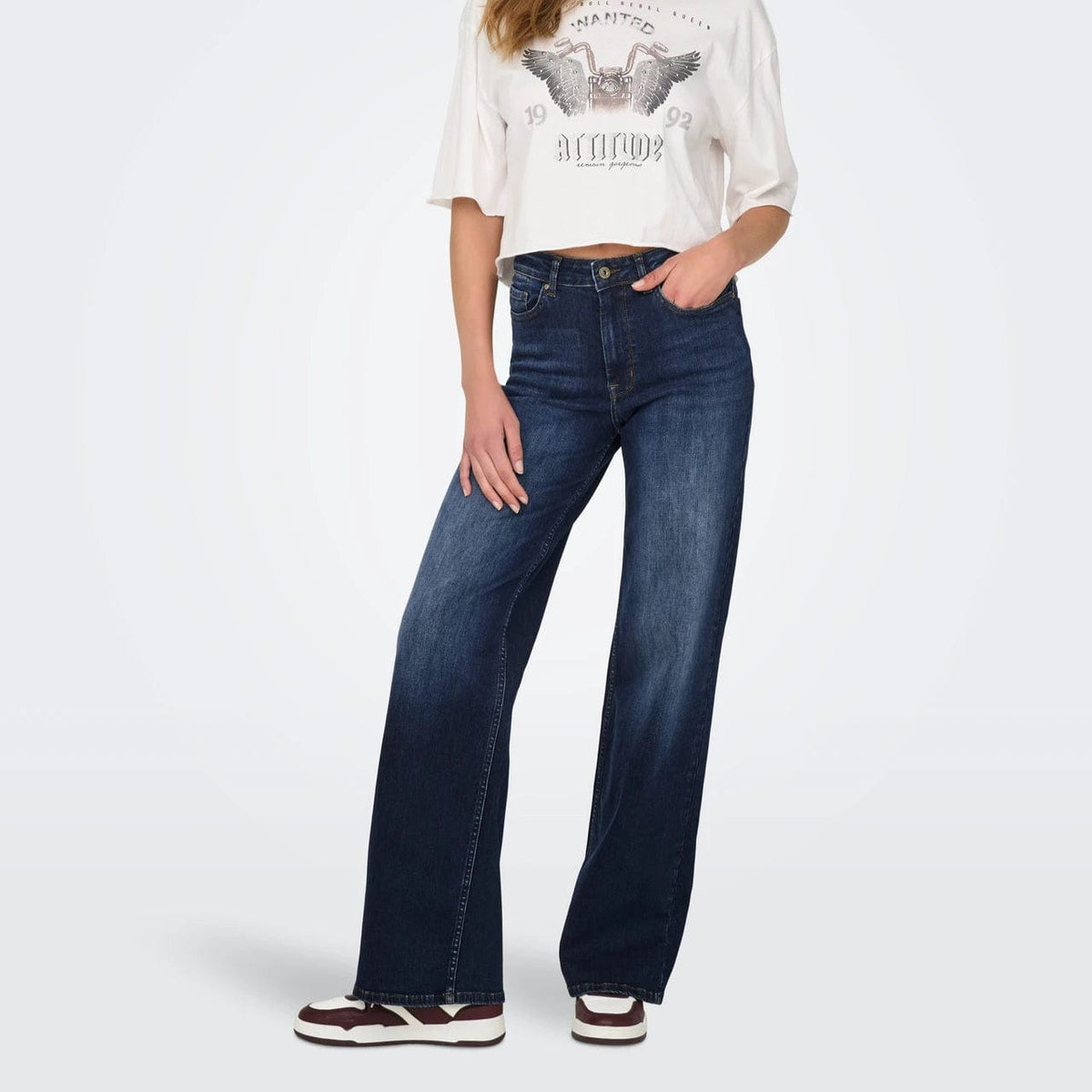 ONLY ONLMADISON High waist Wide Leg Fit Jeans In Dark Blue