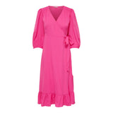 Only 3/4 Woven Midi Wrap Dress Olivia In Pink