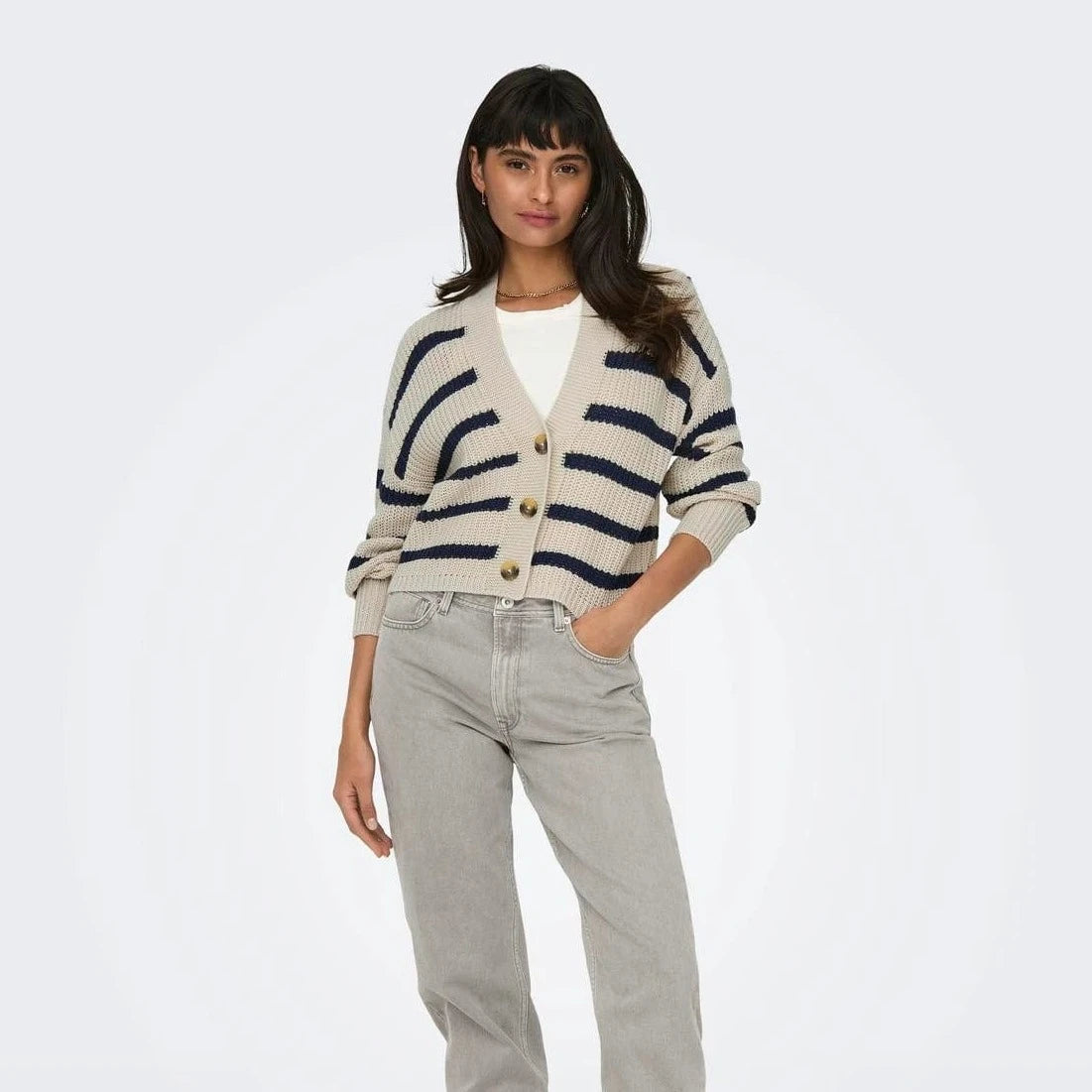 ONLY Knitted Cardigan with Stripes in Pumice Stone