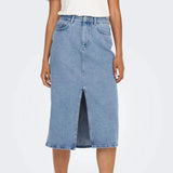 ONLY Midi Denim Skirt in Light Blue Denim