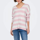 ONLY ONLAMALIO Knitted pullover in Rose/ Rose Smoke Stripe