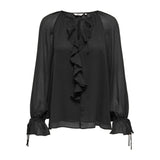ONLY ONLANINA  Frill V-neck Tie Top In Black