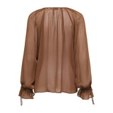 ONLY ONLANINA Life LS Frill V-neck Tie Top In Toffee
