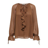 ONLY ONLANINA Life LS Frill V-neck Tie Top In Toffee