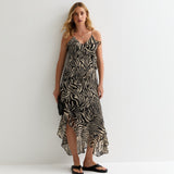 ONLY ONLASTA Strappy Frill Ankle Dress In Black Zebra