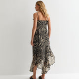 ONLY ONLASTA Strappy Frill Ankle Dress In Black Zebra