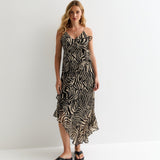 ONLY ONLASTA Strappy Frill Ankle Dress In Black Zebra