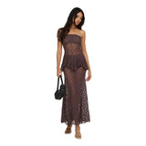 ONLY ONLAYA Lace Long Skirt In Chocolate Martini