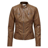 ONLY Onlbandit Faux Leather Jacket in Brown/Cognac