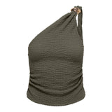 ONLY ONLERIKKA Assymetric Crinkle Top In Smokey Olive