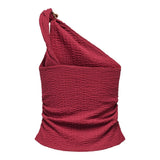 ONLY ONLERIKKA Assymetric One Shoulder Crinkle Top In Red