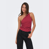 ONLY ONLERIKKA Assymetric One Shoulder Crinkle Top In Red