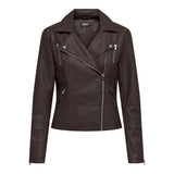 ONLY ONLGEMMA Faux Leather Biker Jacket In Chocolate