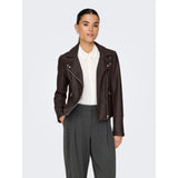 ONLY ONLGEMMA Faux Leather Biker Jacket In Chocolate