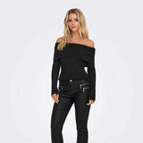ONLY Onlkatia Long Sleeve Off The Shoulder Knit Top in Black