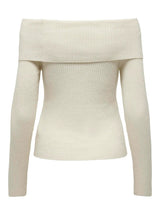 ONLY Onlkatia Long Sleeve Off The Shoulder Knit Top in Whitecap Grey