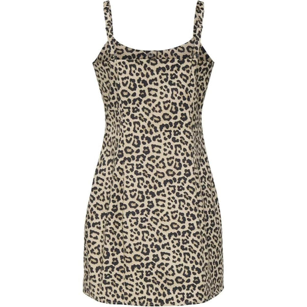 ONLY ONLLOWA Strap Button Dress In Pumice Stone Leopard