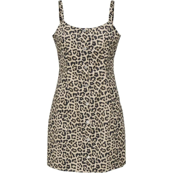 ONLY ONLLOWA Strap Button Dress In Pumice Stone Leopard