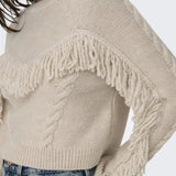 ONLY Onlmargina O-Neck Knitted Pullover with Fringes in Beige