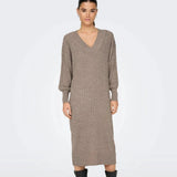 ONLY Onlnew Tessa Long Sleeve Midi Knit Dress in Beige