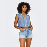 ONLY ONLNOELLA Denim vest In Light Blue Denim