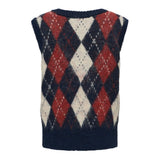 ONLY ONLNOEME V-neck Knit Vest In Night Sky Argyle